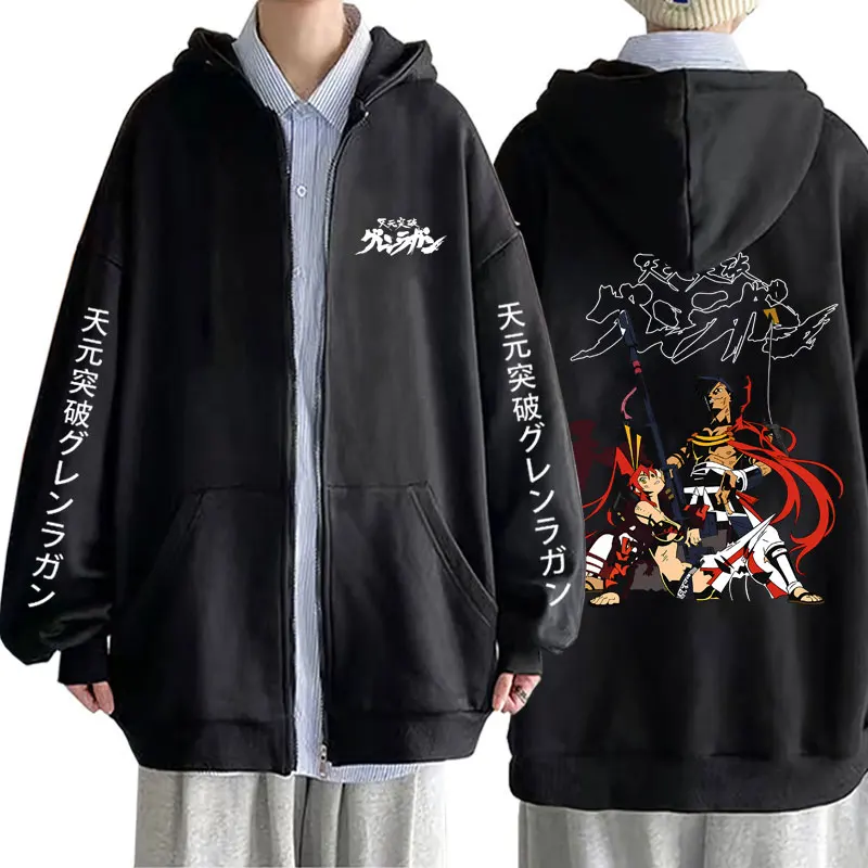 Anime Tengen Toppa Gurren Lagann Kamina Simon Zipper Hoodie Men Women Manga Casual Oversized Zip Up Jacket Cosplay Streetwear