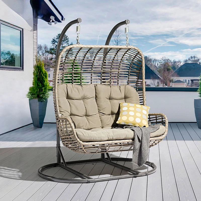 Wholesale Outdoor Garden Furniture Glider Swing Stand Double Racks Wicker Egg Chair