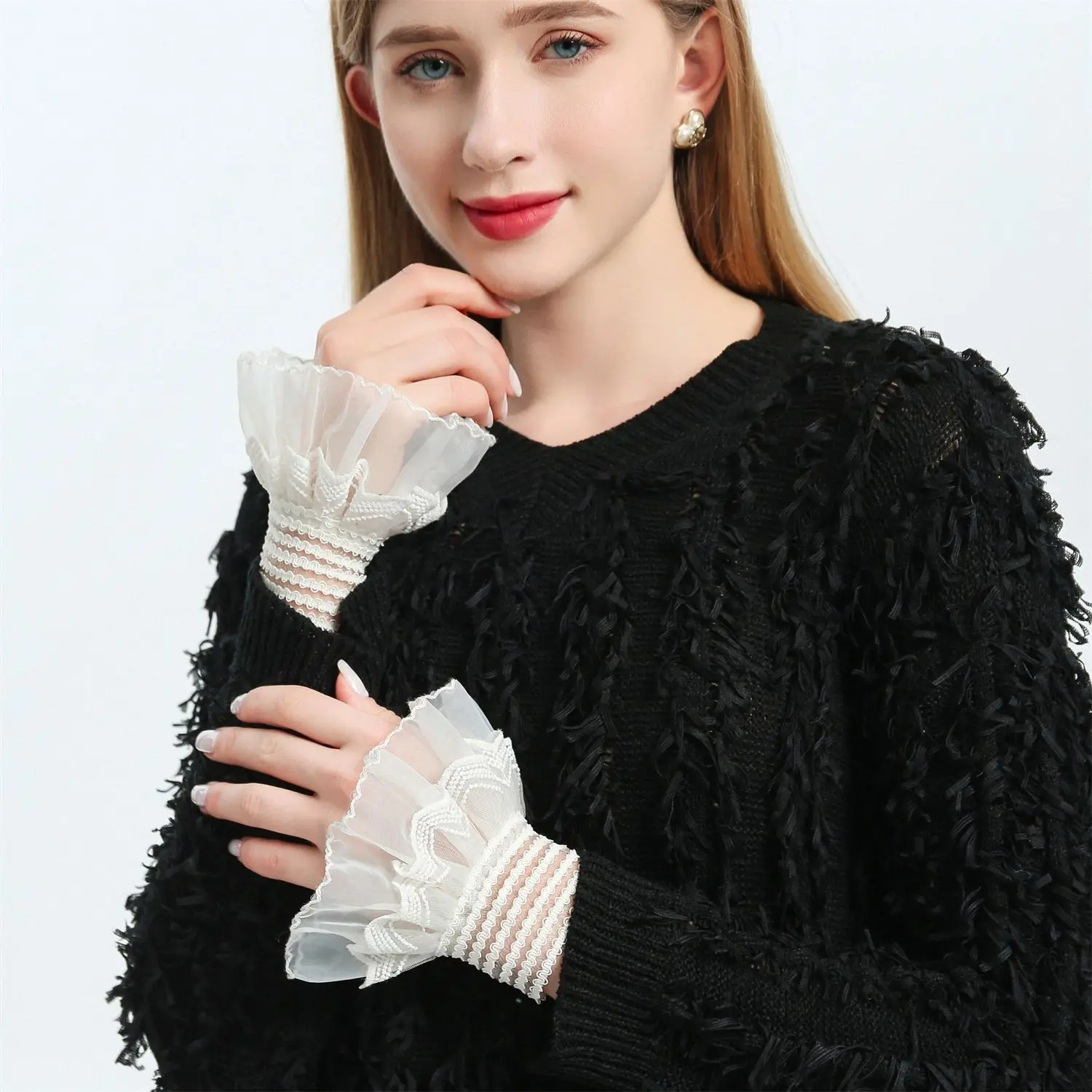 

Women's Shirt Detachable Cuffs Lace Floral Mesh Fake Sleeve Flared Sleeves False Cuffs Sweater Blouse Wedding Horn Cuffs