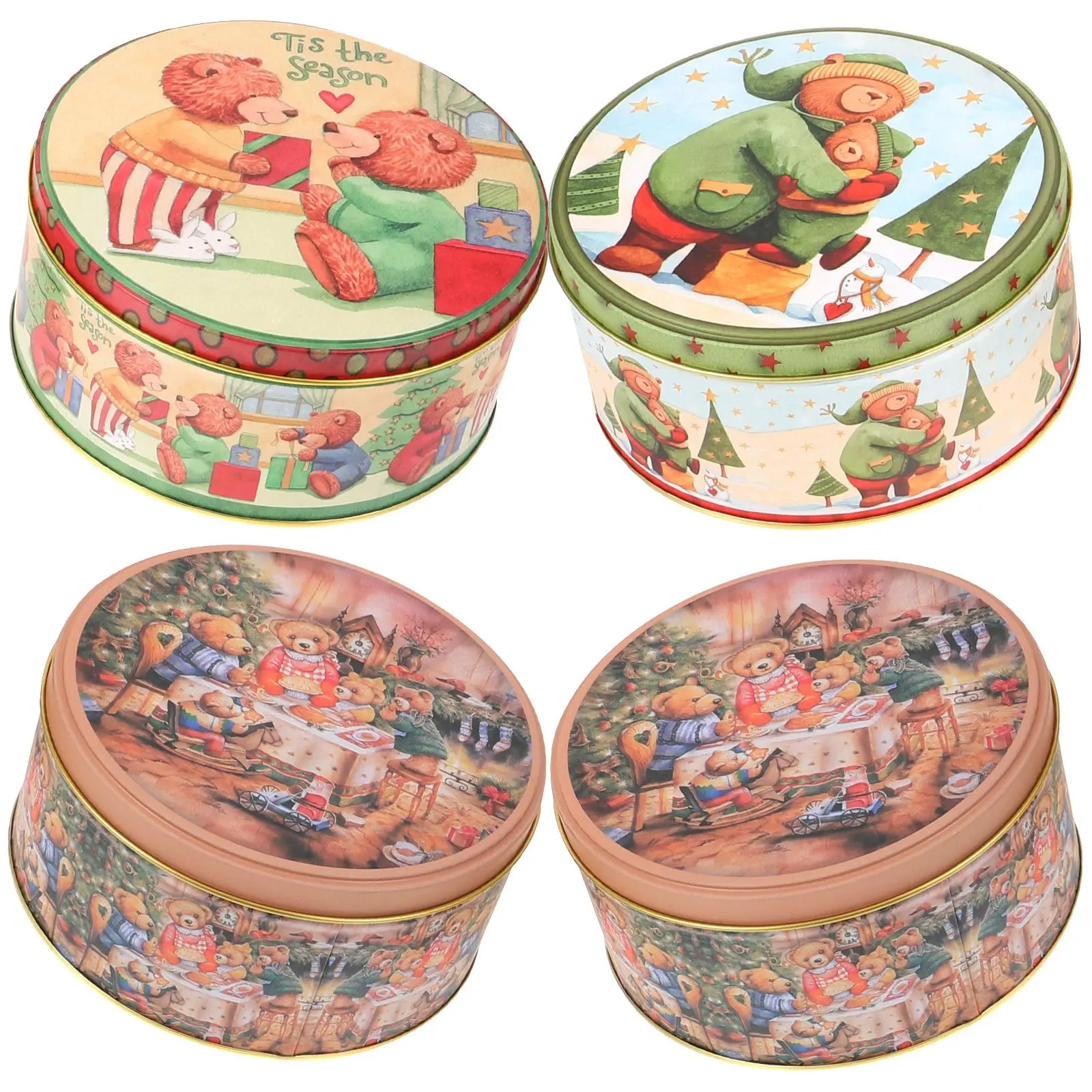 4 Pcs Christmas Metal Tin Jars Coffee Tea Spice Candy Jewelry Storage Case Making Containers Decorations Boxes