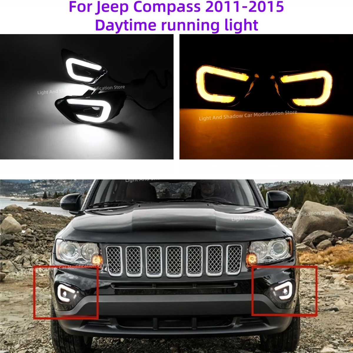 

For Jeep Compass 2011-2015 LED Daytime running lamp Modding Auto parts Front fog light Flowing water Turn signal Decorative lamp