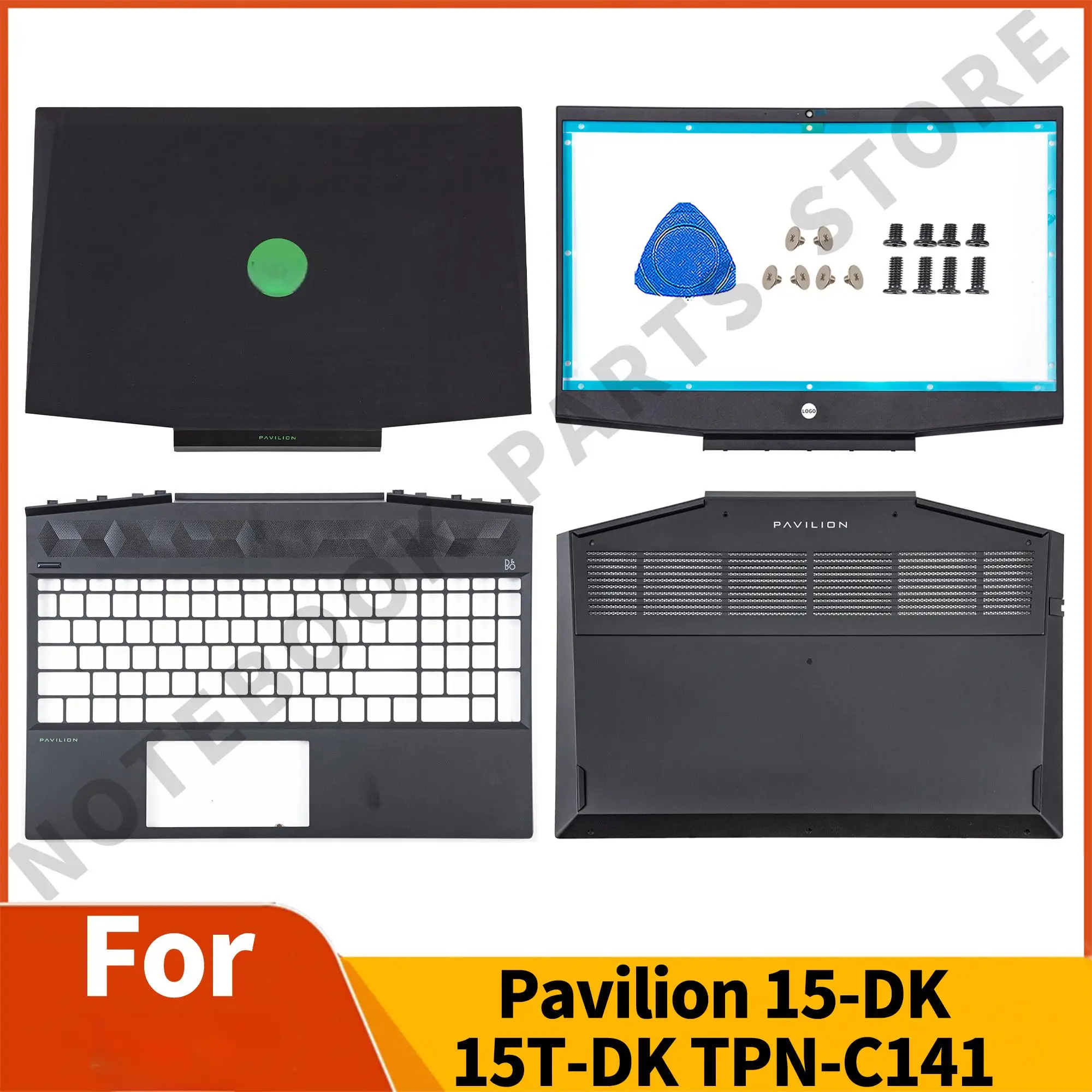 

For Pavilion 15-DK 15T-DK TPN-C141 New LCD Back Cover Front Bezel Palmrest Bottom Case Green Logo Notebook Parts Replacement