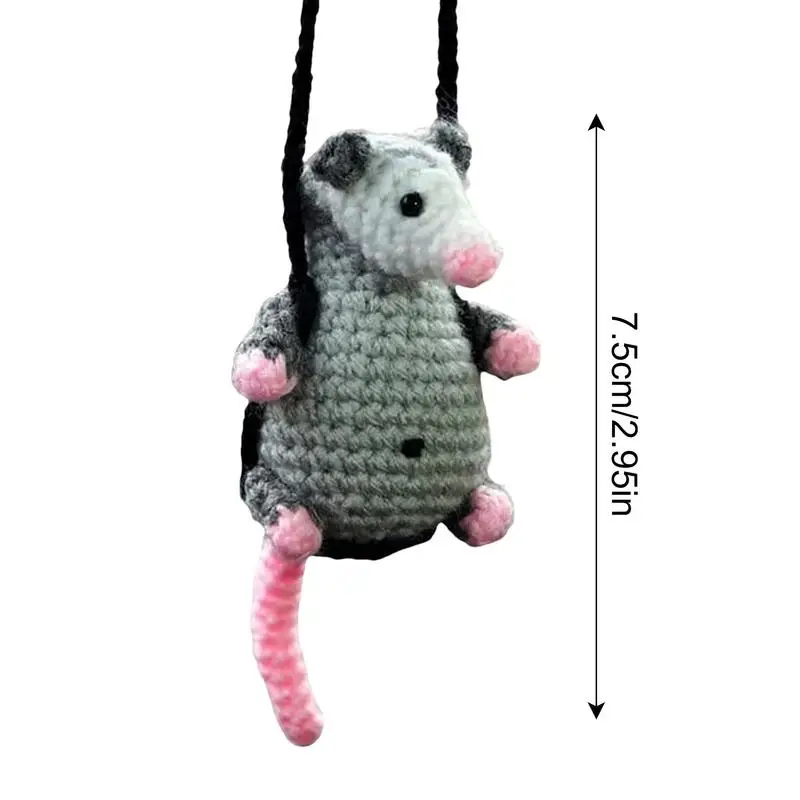 Cartoon Possums Car Charm Car Mirror Hanging Charm Pendant Handmade Knitted Cute Possums Car Rear View Mirror Hanging Decoration