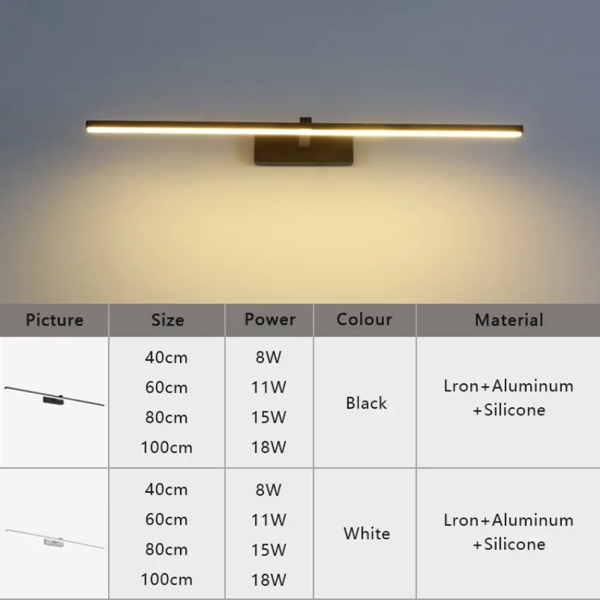 Imagem -06 - Luz de Parede Led de Liga de Alumínio para Banheiro Listra Minimalista Estilo Moderno Luz Frontal do Espelho Branco e Preto