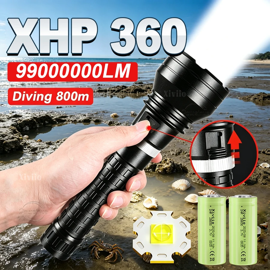 XHP360 Super Bright Diving Flashlight Professional Deep Water Underwater Torch Magnetic Switch Strong Light Underwater Lantern