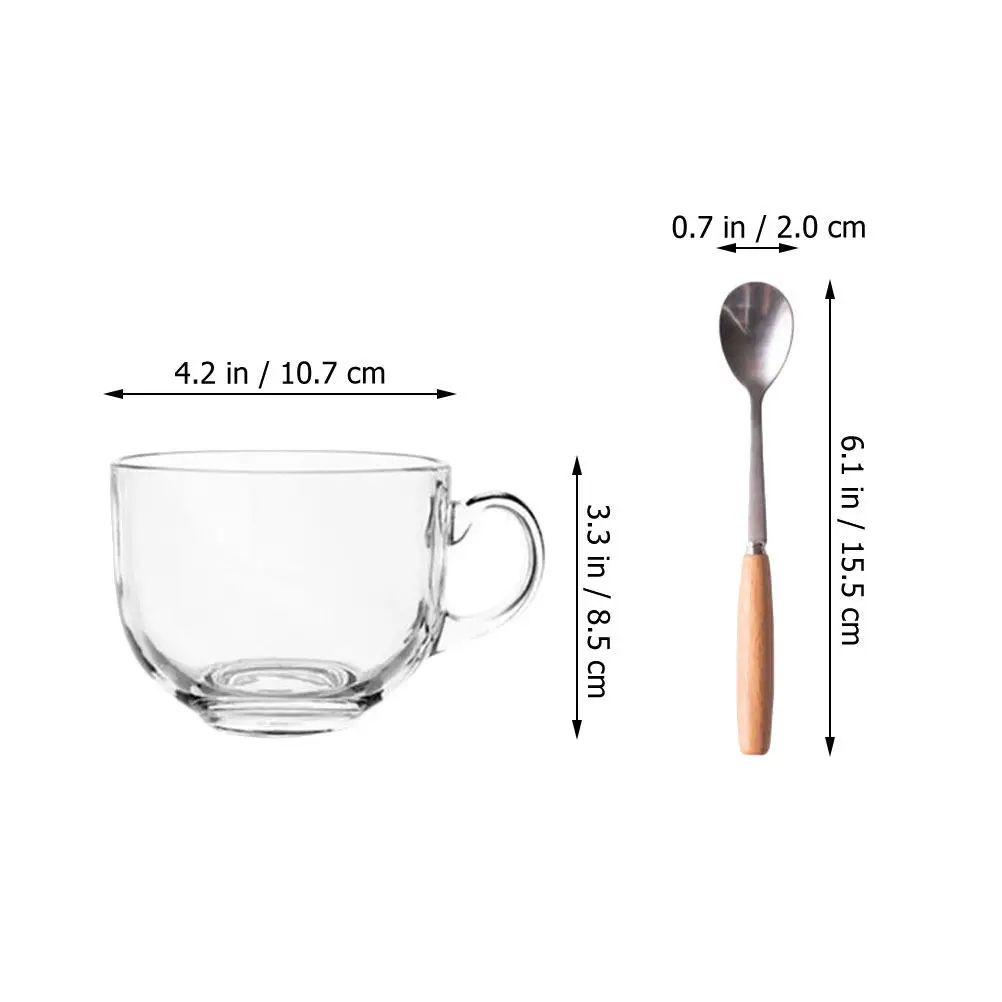 2Sets Premium Glass Mug Set Clear Coffee Cup with Lid Smooth Surface for Hot Beverages Milk Juice Soda Lemonade Home Office