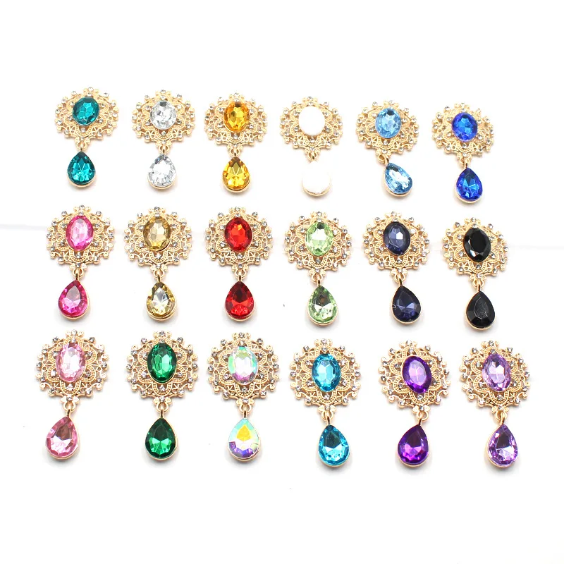 Charm Flower Brooch 10pc 25*45MM Crystal Gold Flat Back Wedding Wine Glass Ornament Decoraation Crafts Scrapbooking CLYAIYLC