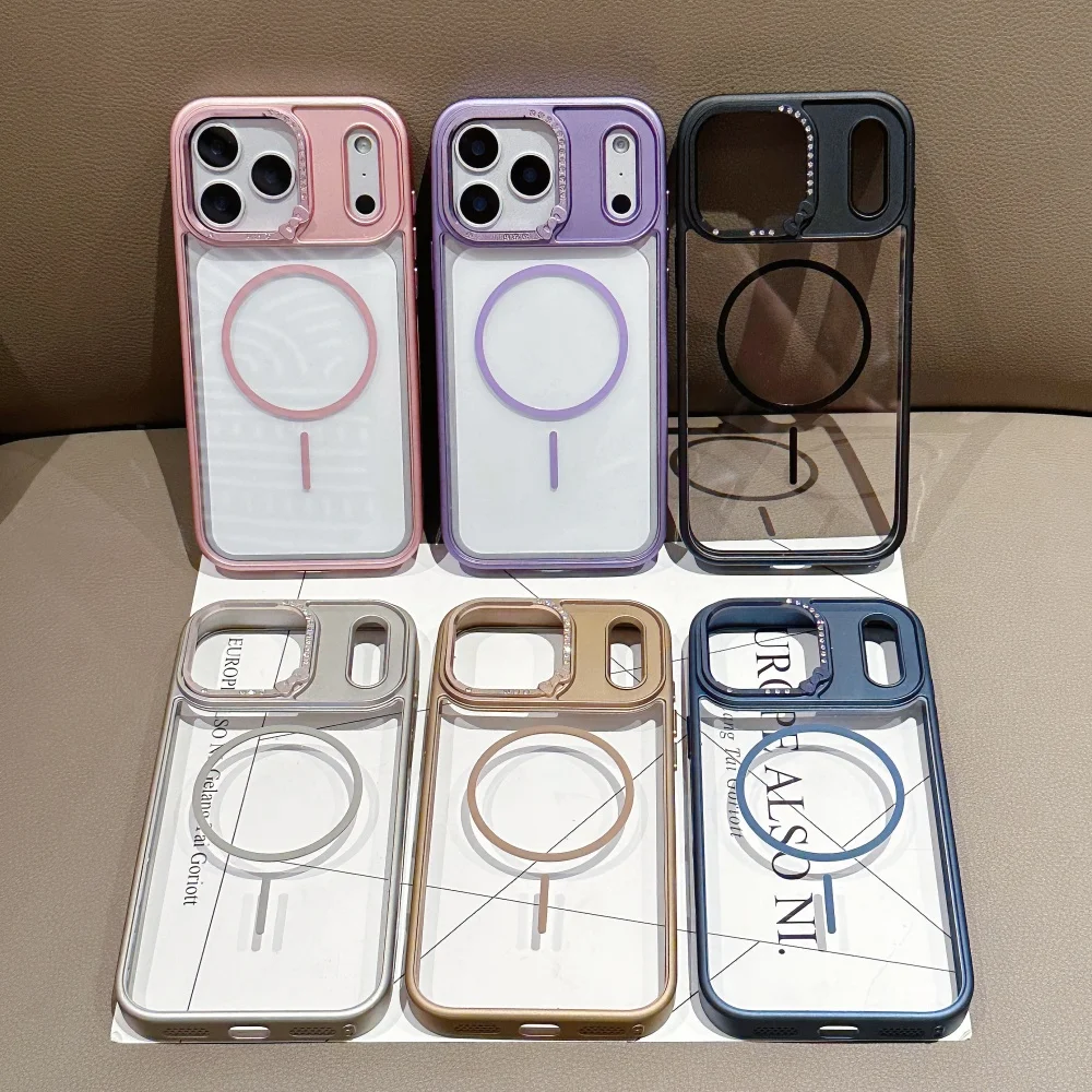 Luxury for Magsafe Transparent  Hard Acrylic Case for iPhone 17 Air 16 15  14 Plus 13 Pro Max Camera Lens Diamond Protect Cover