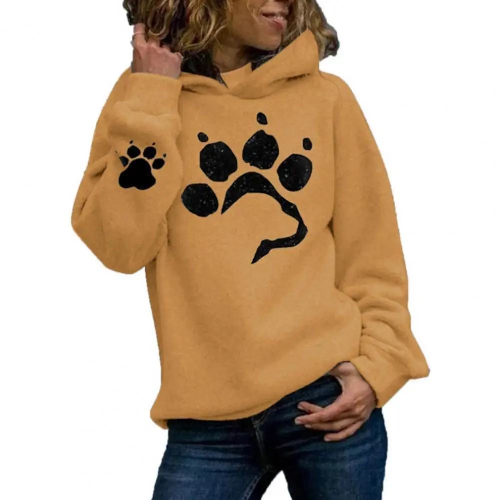 Women Hoodie Cartoon Paw Print Hooded Hat Loose Thick Cold-proof Pullover Plush Soft Spring Hoodie Sweatshirts Ropa Mujer Tops