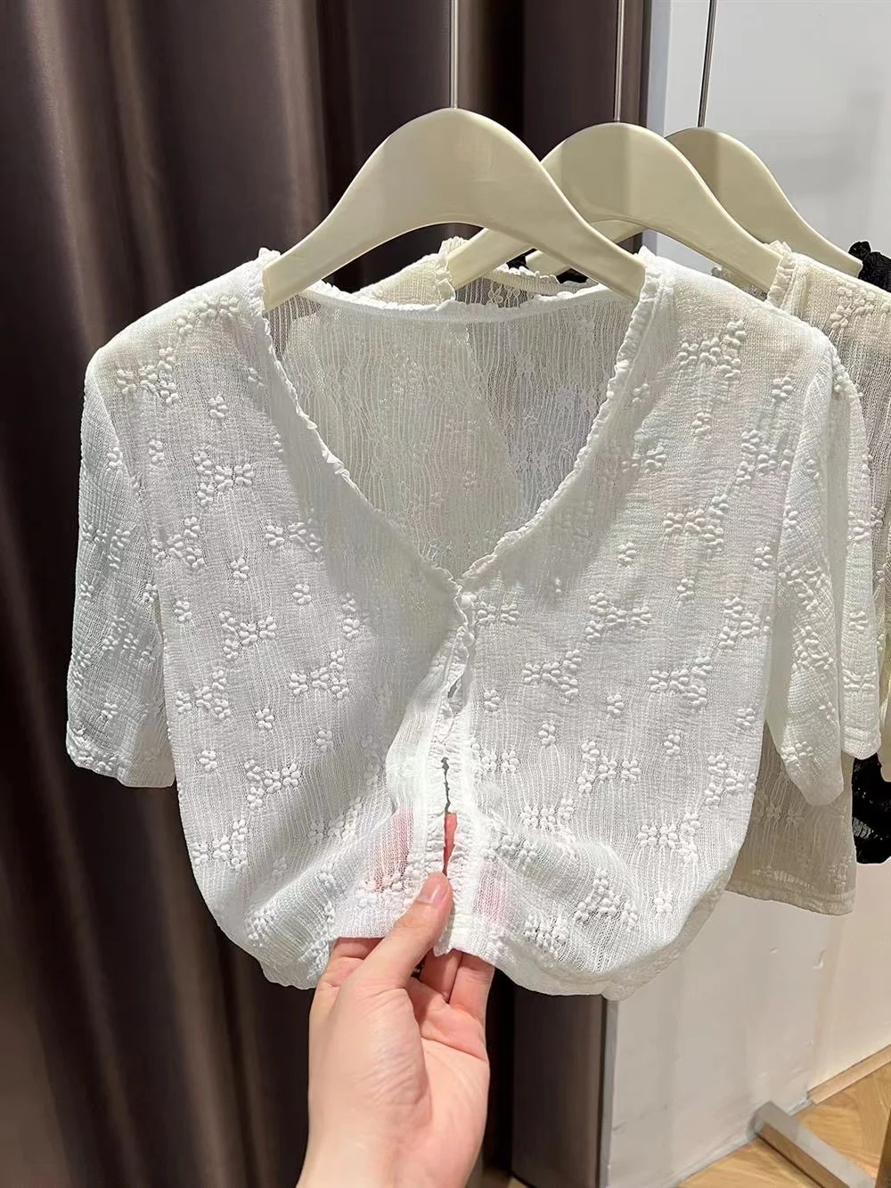 Women's Lace Hook Flower Light Summer ort Sve Open Cardigan White ort Outerwear with Strap Dr Cover up Top