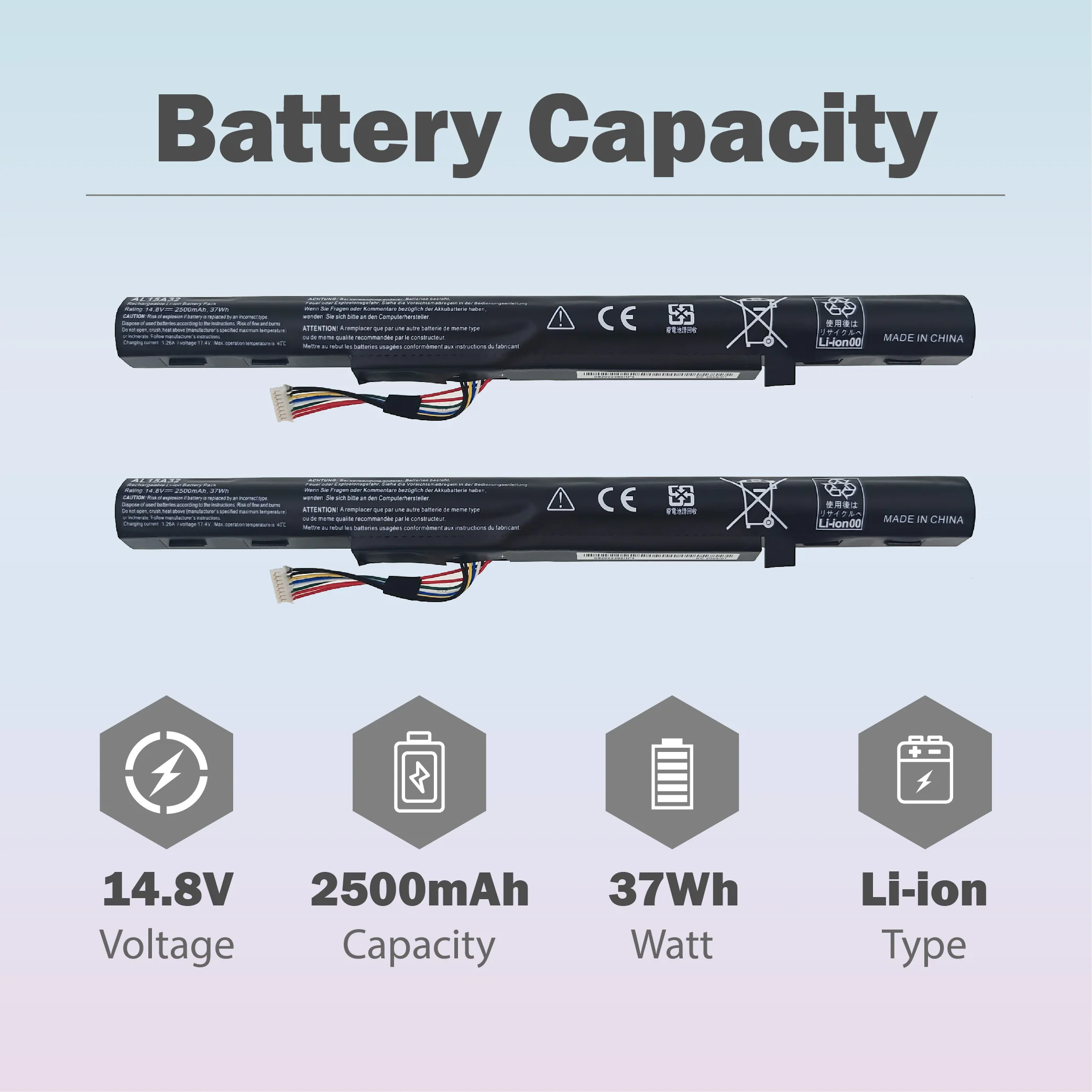 AL15A32 14.8V 2500mAh Laptop Battery For Acer Aspire E5-553G E5-772G E5-573G E5-473G E5-573G-57IR E5-473G E5-473G-56T8 E5-522G P