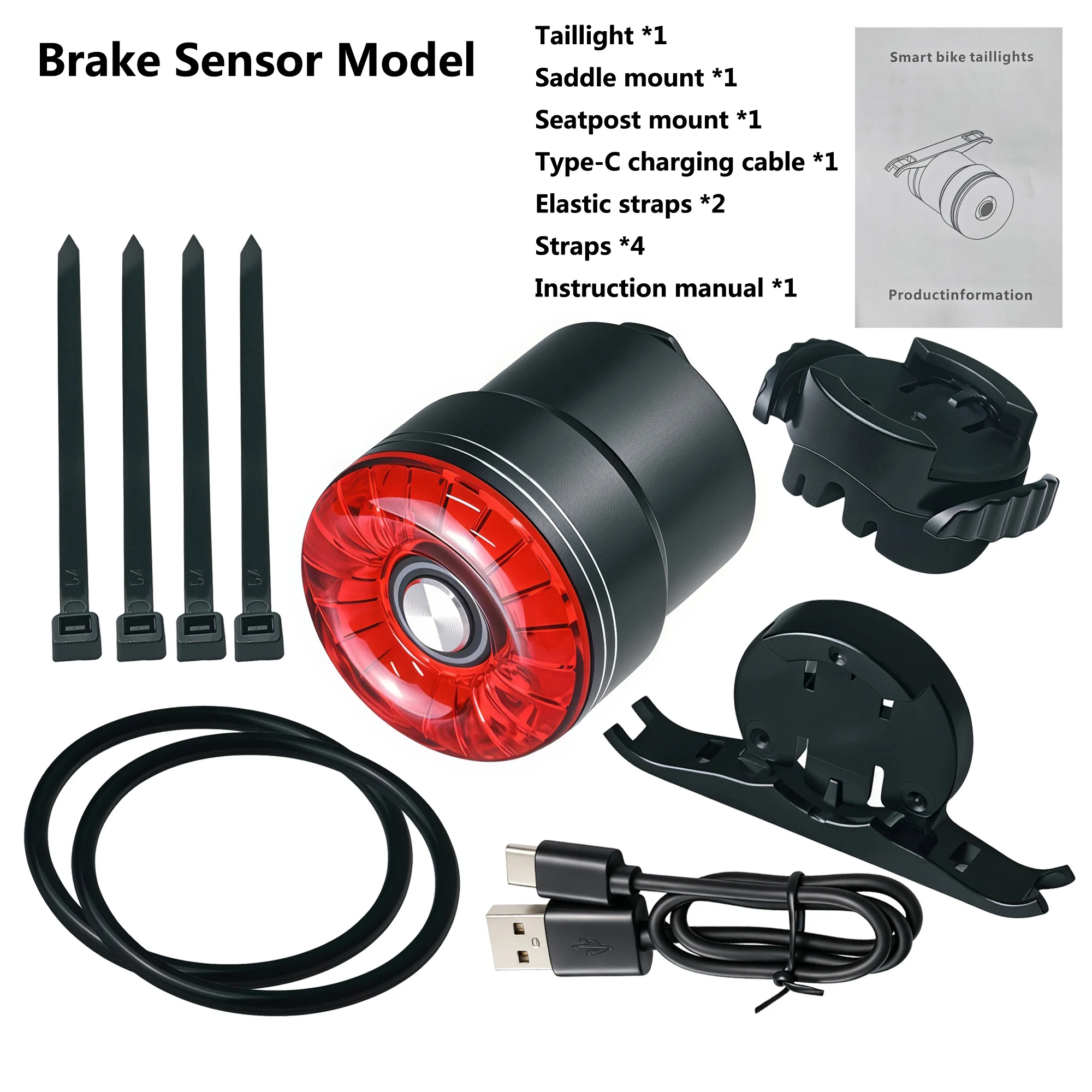 Smart Bike Brake Sensor Rear Light - ไฟท้ายจักรยานอัจฉริยะอลูมิเนียมอัลลอย พร้อมเซ็นเซอร์เบรก ชาร์จผ่าน Type-C ไฟท้ายจักรยาน 20LED