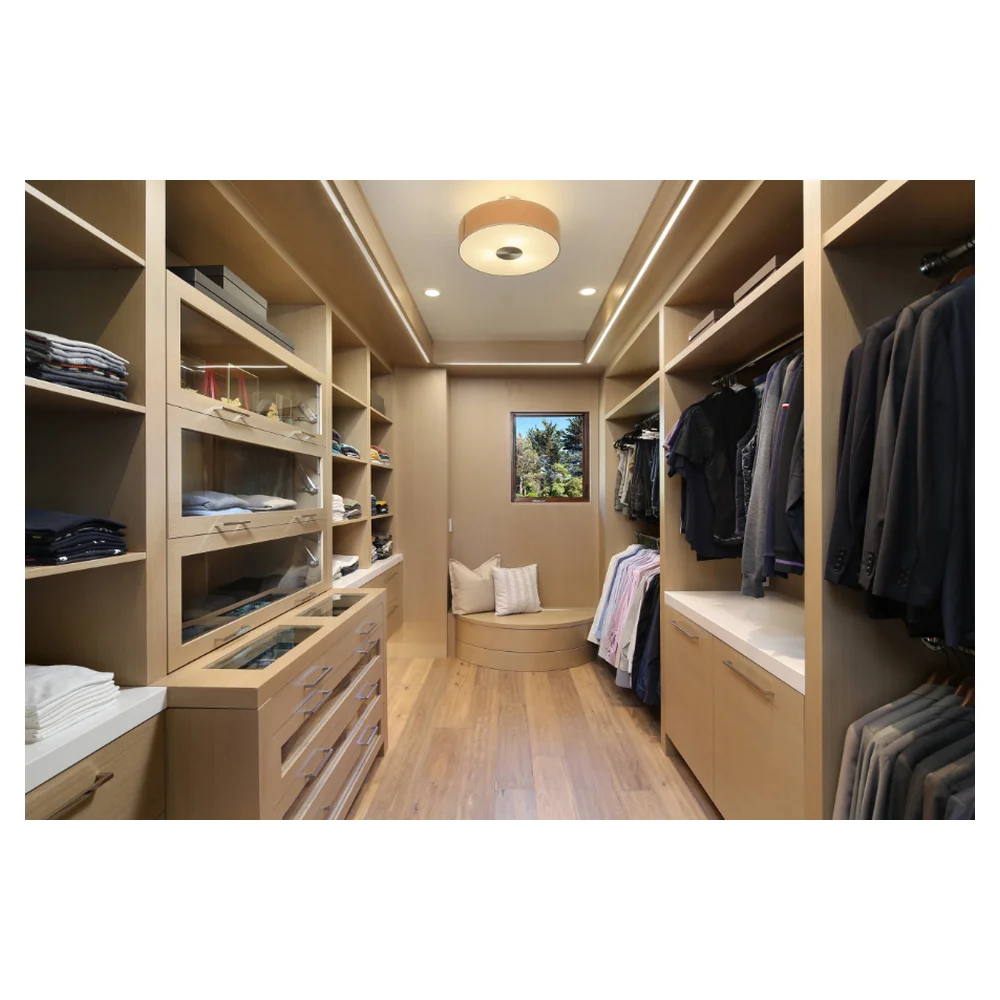 Class Wardrobe Wooden Closet Burlywood Cloakroom Open Wardrobe With Trousers Rack Wardrobe