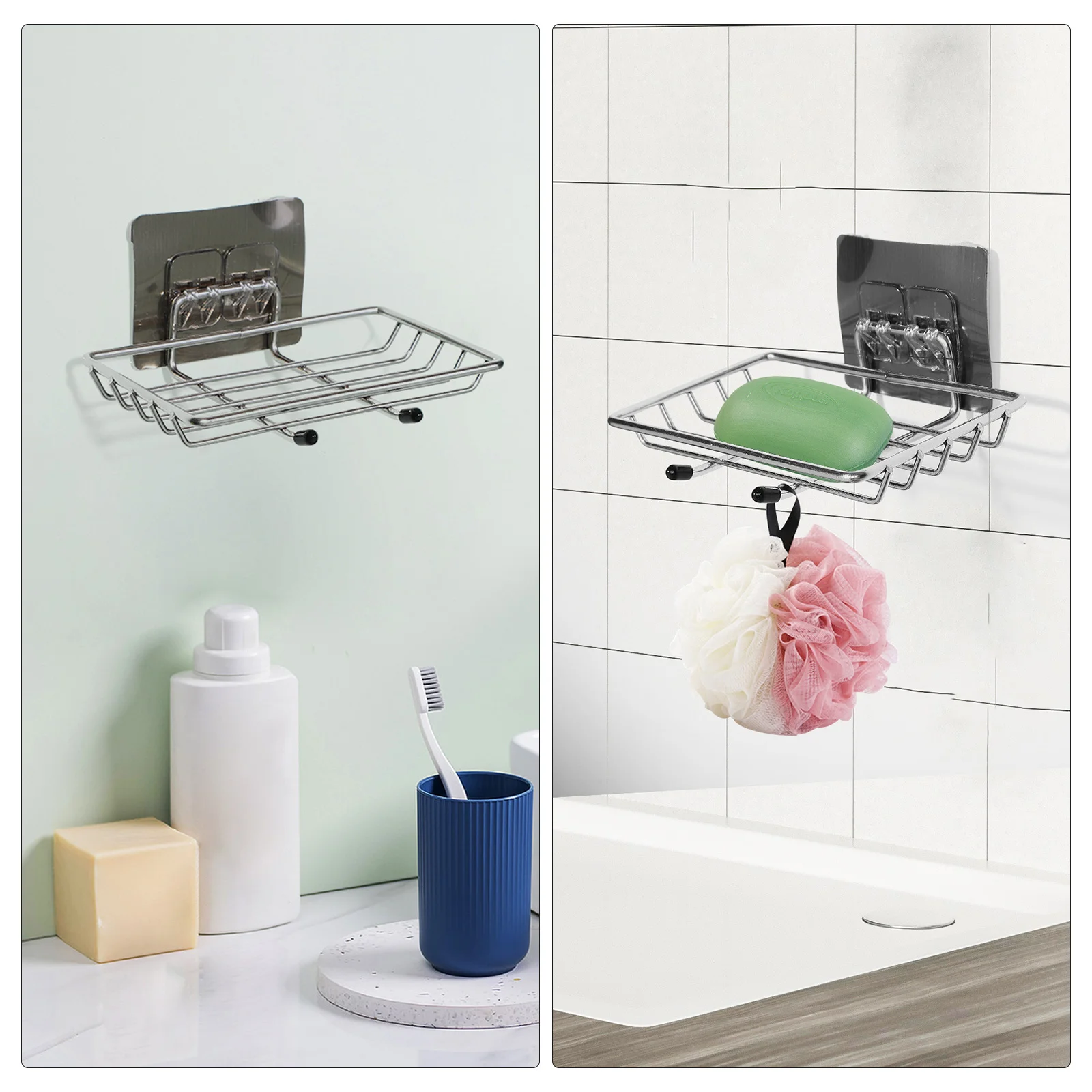 

Punch Free Stainless Steel Soap Dish Wall Mount Holder Bathroom Shower Rack Hooks Design Soap Holder for Shower Wall