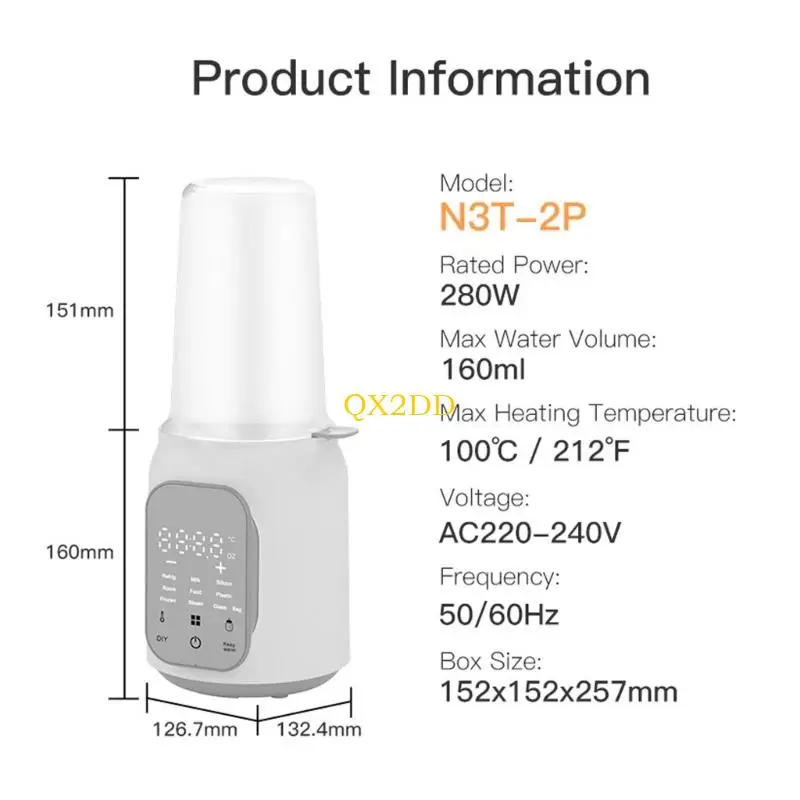 QX2D Compact Bottle Bottle Bottle i sterylizator szybkie ogrzewanie Utrzymaj optymalną temperaturę mleka Duży ekran wyświetlacza