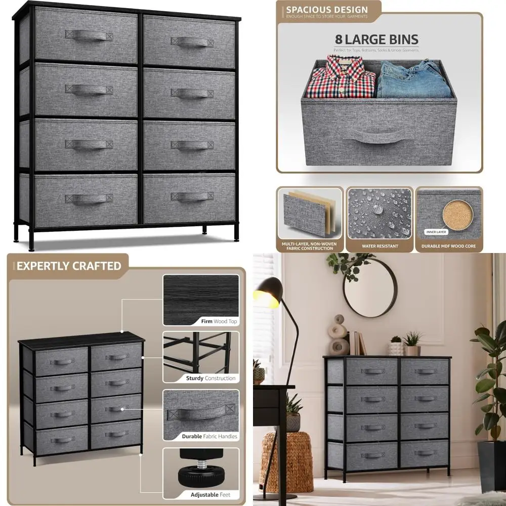 Sorbus 8-Drawer Dresser - Wood Top Chest Organizer with Steel Frame, Fabric Bins for Easy Clothes Storage
