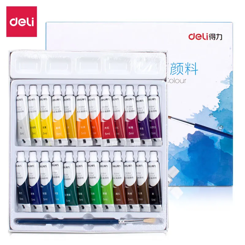 Kit de pigments d'aquarelle Deli Rich Color, multi-spécifications, 12/18/24 couleurs, pigments de peinture portables faciles à mélanger pour les étudiants