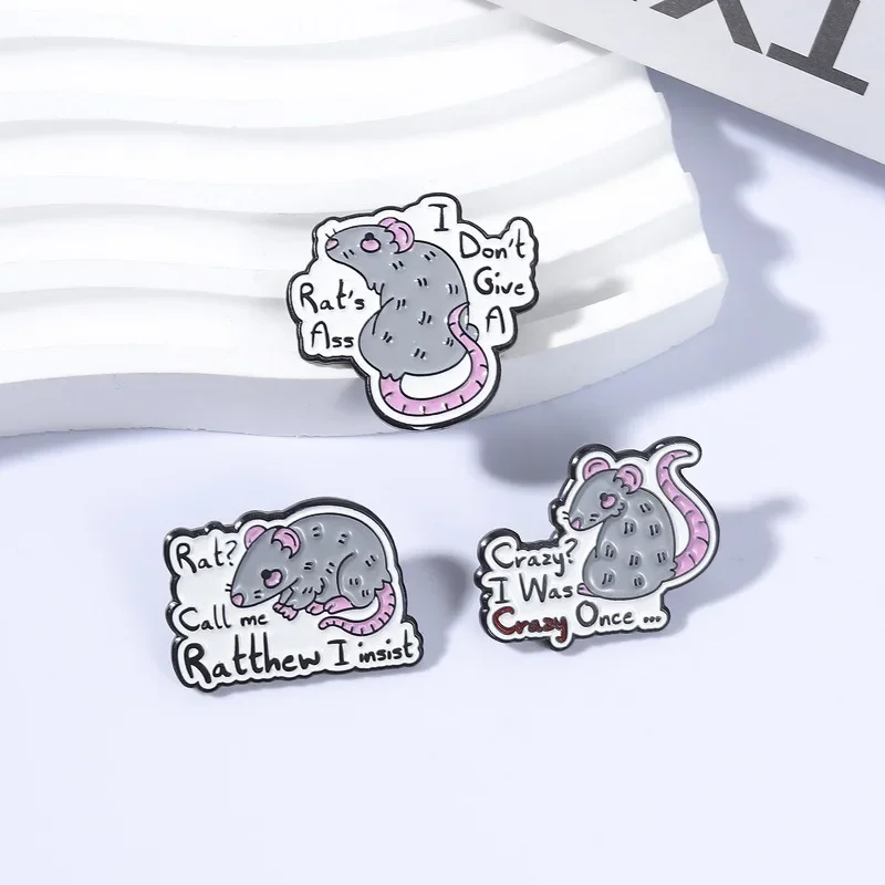 Badges Metal Funny Mouse Brooch Fun English Sentences Alloy Paint Badge Student Decorative Pin Badges on Backpack Enamel Pins