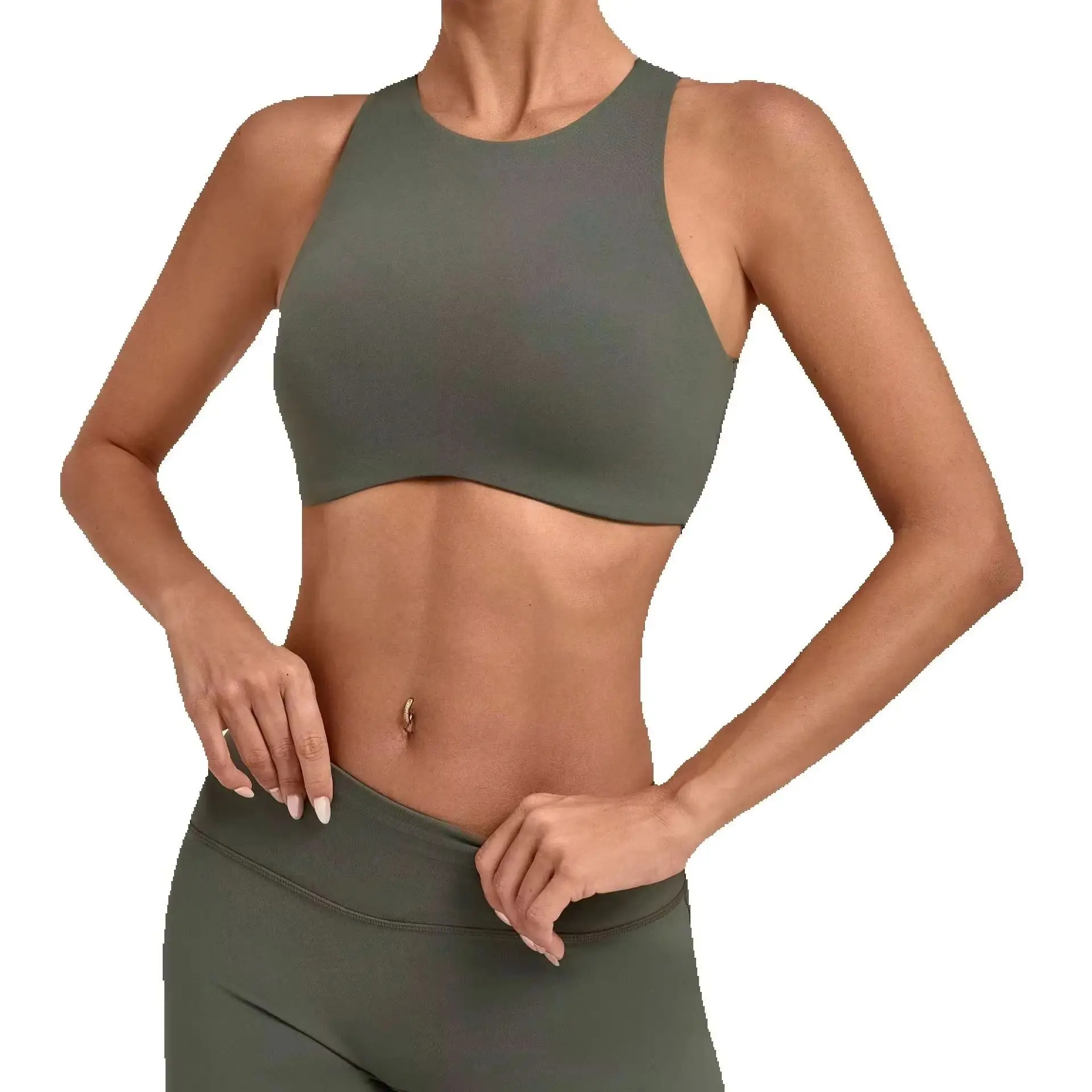 Women High Neck Sports Bra Padded Racerback Open Back Crop Top Solid Yoga Gym Workout Tank Tops Female Activewear Fitness Vest