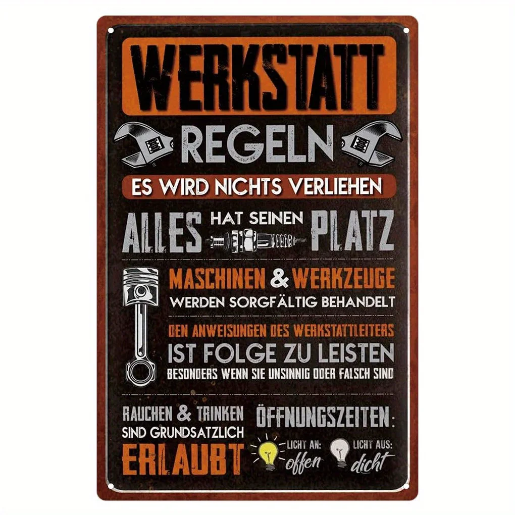 1pc of Vintage Workshop Tin Sign, an Iron Metal Plaque Featuring Funny Quotes, Rules for The Workshop, Retro Garage Decoration,