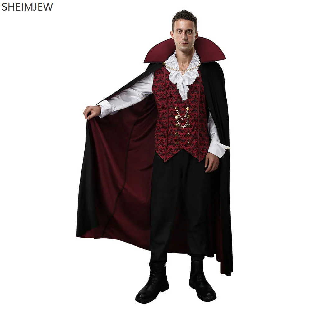 

Medieval Vampire Devil Men's Cosplay Costume Gothic Fancy Dress Adult Halloween Party Zombie Duke Cape Shirt Carnival Costume