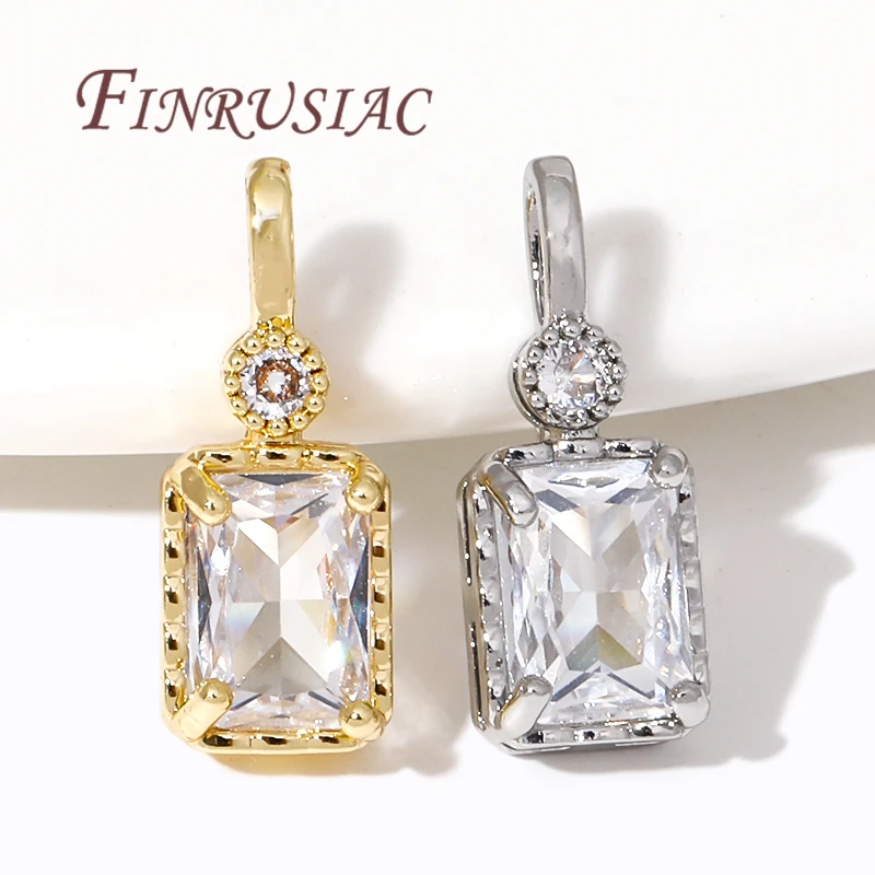18K Gold Plated Zircon Crystal Charms For Jewelry,DIY Jewelry Making Supplies,Trendy Square Small Pendants For Necklaces