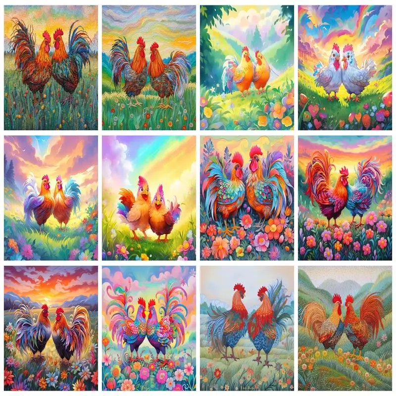 

RUOPOTY Full Round/Square Diamond Painting Colorful Rooster Embroidery Cross Stitch Wall Art Handiwork Gift