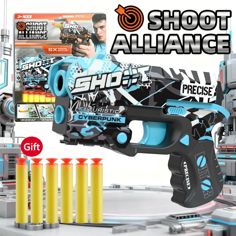Pistolet na miękkie kulki dla dzieci, plastikowy, z piankowymi strzałkami, ręczny, model do strzelania na zewnątrz, sportowy, dla dziewczynek i chłopców, prezent urodzinowy.
