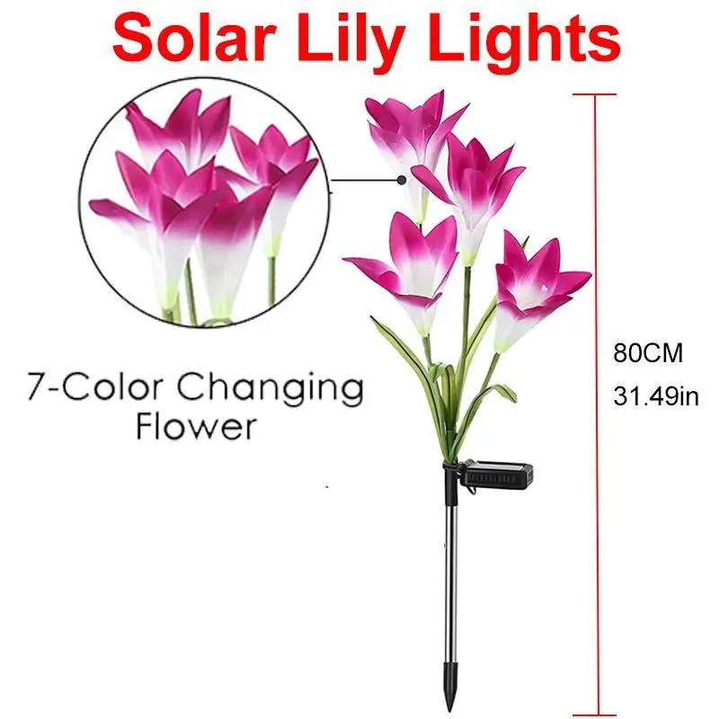 Outdoor Solar Lights With 4 Lily Flowers Lamp Solar Powered Lawn Flower Light For Garden Pathway Patio Landscape Decor