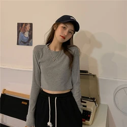 Y2K T-shirt Woman Korean Fashion Kpop Clothes Women Vintage Long Sleeve Tee Shirt Femme Autumn Basic Crop Top