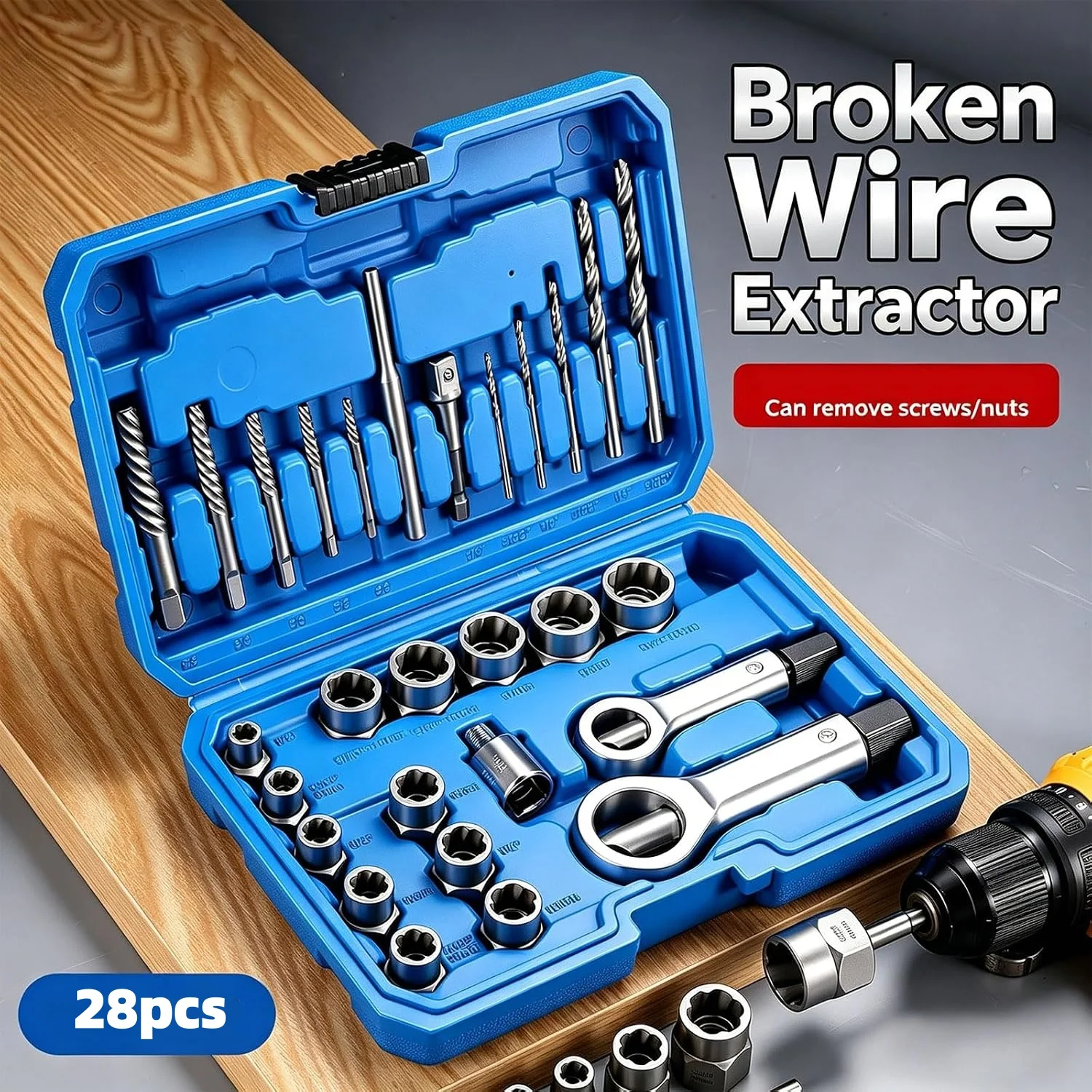 28-Piece Heavy-Duty Screw And Nut Disassembly Tool Set for Automotive Motorcycle And Home Repairs Bolt Remover Kit