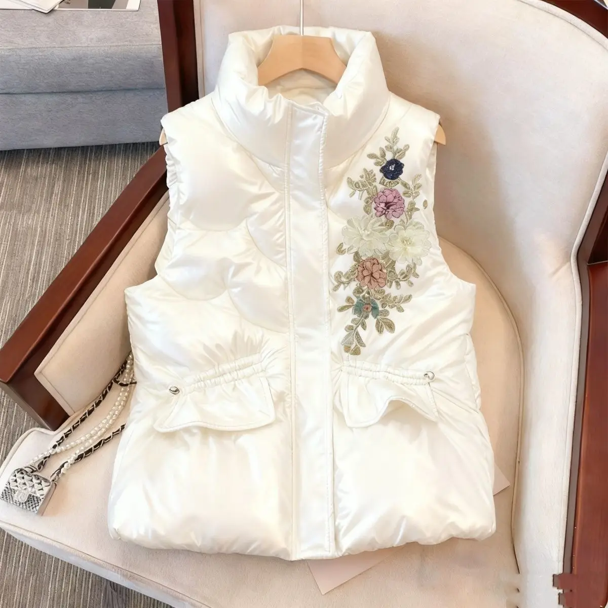 

Новая женская утепленная жилетка 2025 года с глянцевой поверхностью, осенне-зимняя верхняя одежда, с воротником-стойкой, с подплечниками, модная