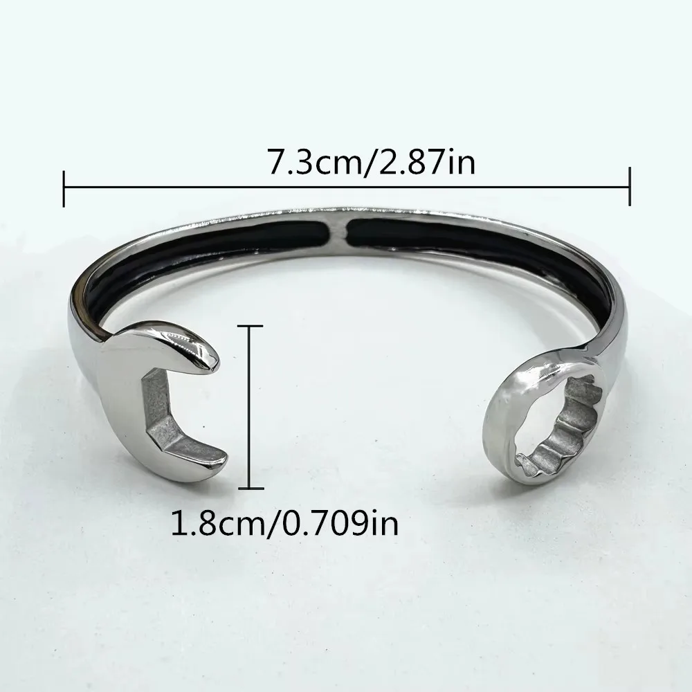Wrench Bangle For Man 316L Stainless Steel Jewelry Biker Polishing Spanner Bracelet Diameter 7cm