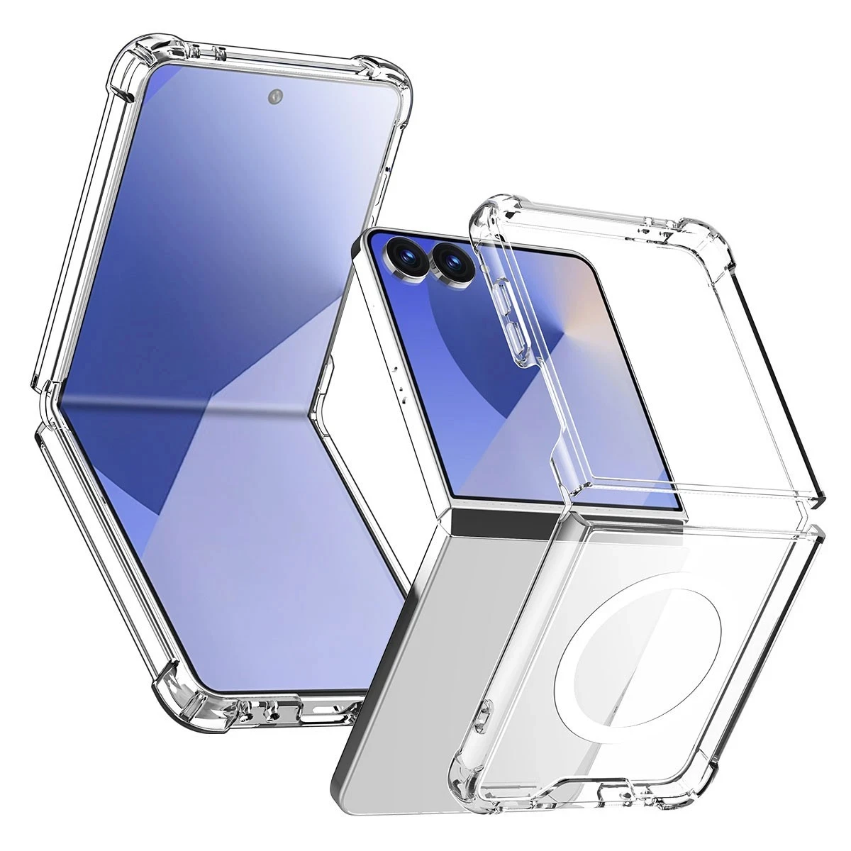 

Чехол для Samsung Galaxy Z Flip 7, 6, 5, 4, 3, прозрачный шок с мягким ТПУ, магнитный силиконовый тонкий противоударный чехол MagSafe