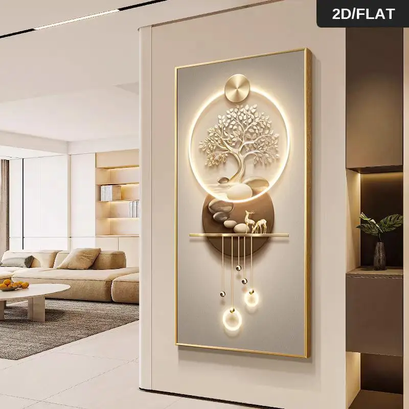 One Modern Abstract Tree of Life Wall Decoration - Elegant Golden Trees, a Tranquil 2D Flat-Print Frameless Painting for Living