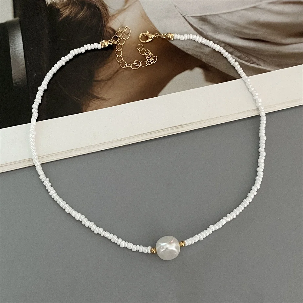 Fashion Irregualr Imitation Pearl Choker Short Choker Necklace Colorful Rice Beads Elegant New Collar Gift Jewelry