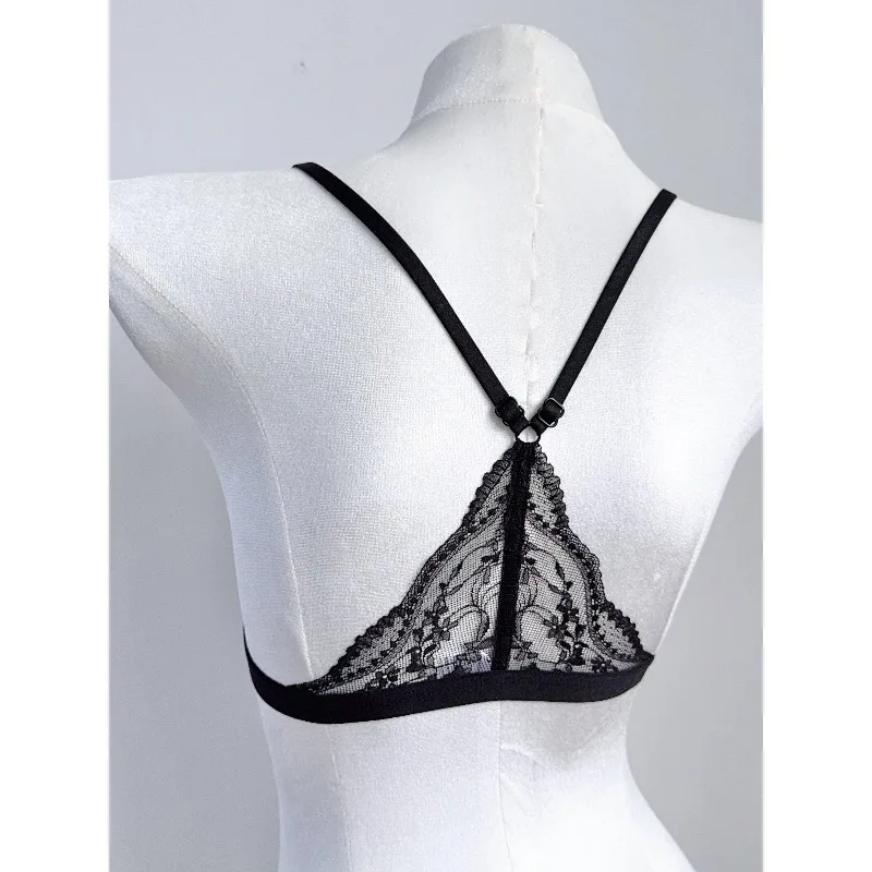 Hot Sale Women's Front Closure Lace Back French Triangle Cup Bra Non-Wired Thin Summer Small Bust Push Up Anti-Sag Bra 32-38 AB