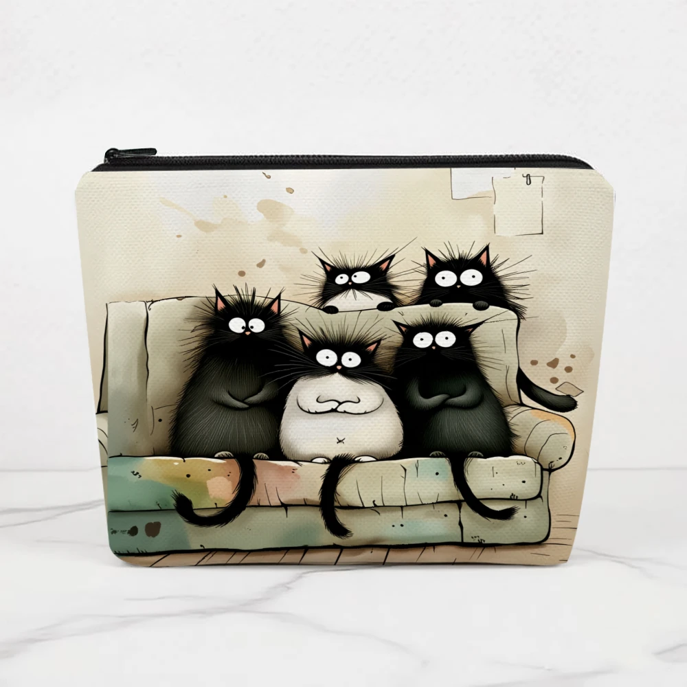 Cats On Couch Pattern Print Makeup Bags for Girls Cosmetic Pouch Toiletry Bag Pencil Case Travel Storage