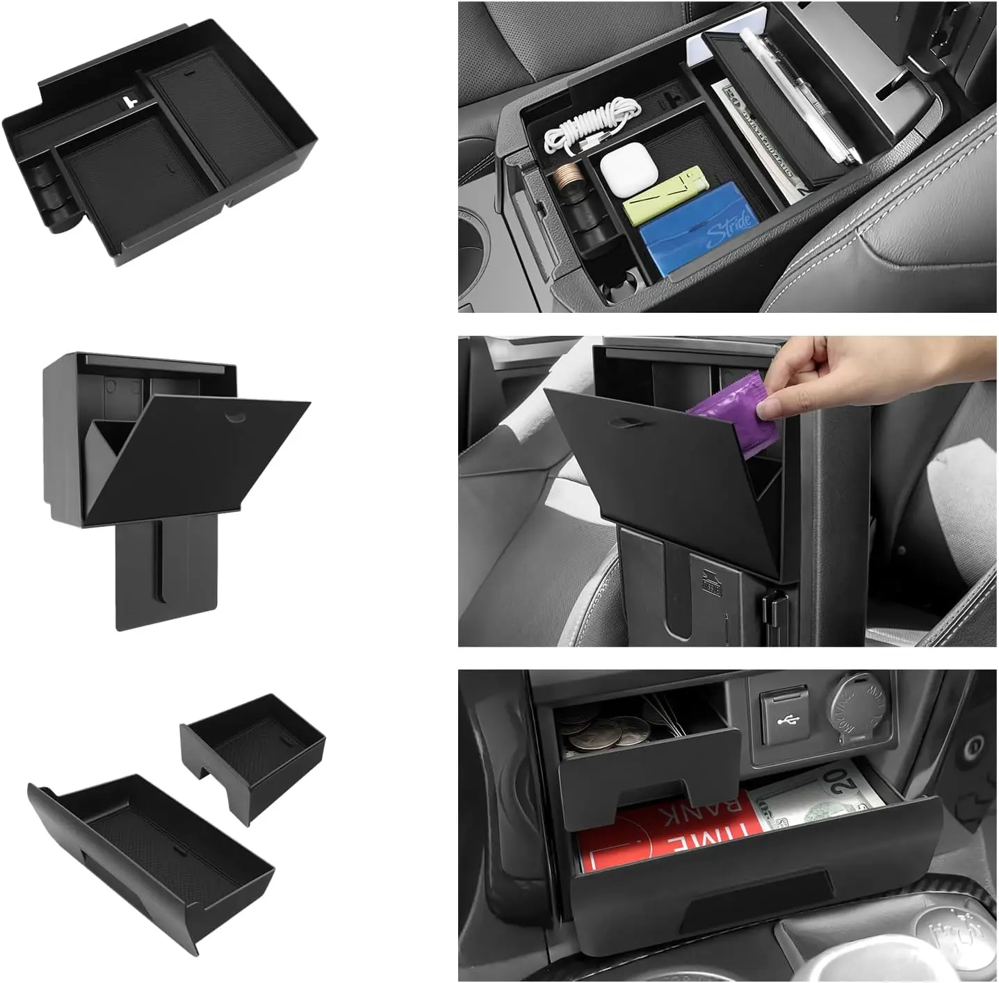 

4PCS Center Console Organizer Compatible with Toyota 2014- 2021 2022 2024 4Runner Interior Accessories Hidden Storage Drawer Box