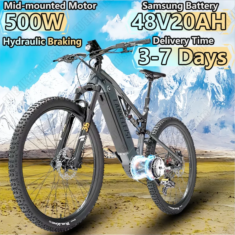 Lankeleisi GT800 Electric Bicycle 500W Mid-mounted Motor 48V20AH Samsung Battery Electric Bike Hydraulic Braking Mountain Ebike