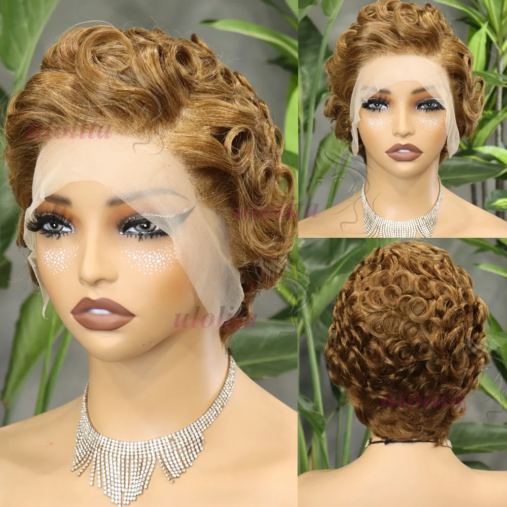 Chioma Lockige Pixie-Cut-Perücke 13X4 Full Lace Frontal Perücke Kurzer Bob Echthaarperücken für Frauen Kleberlose Lace-Perücke mit vorgezupftem Haaransatz – Detail 16