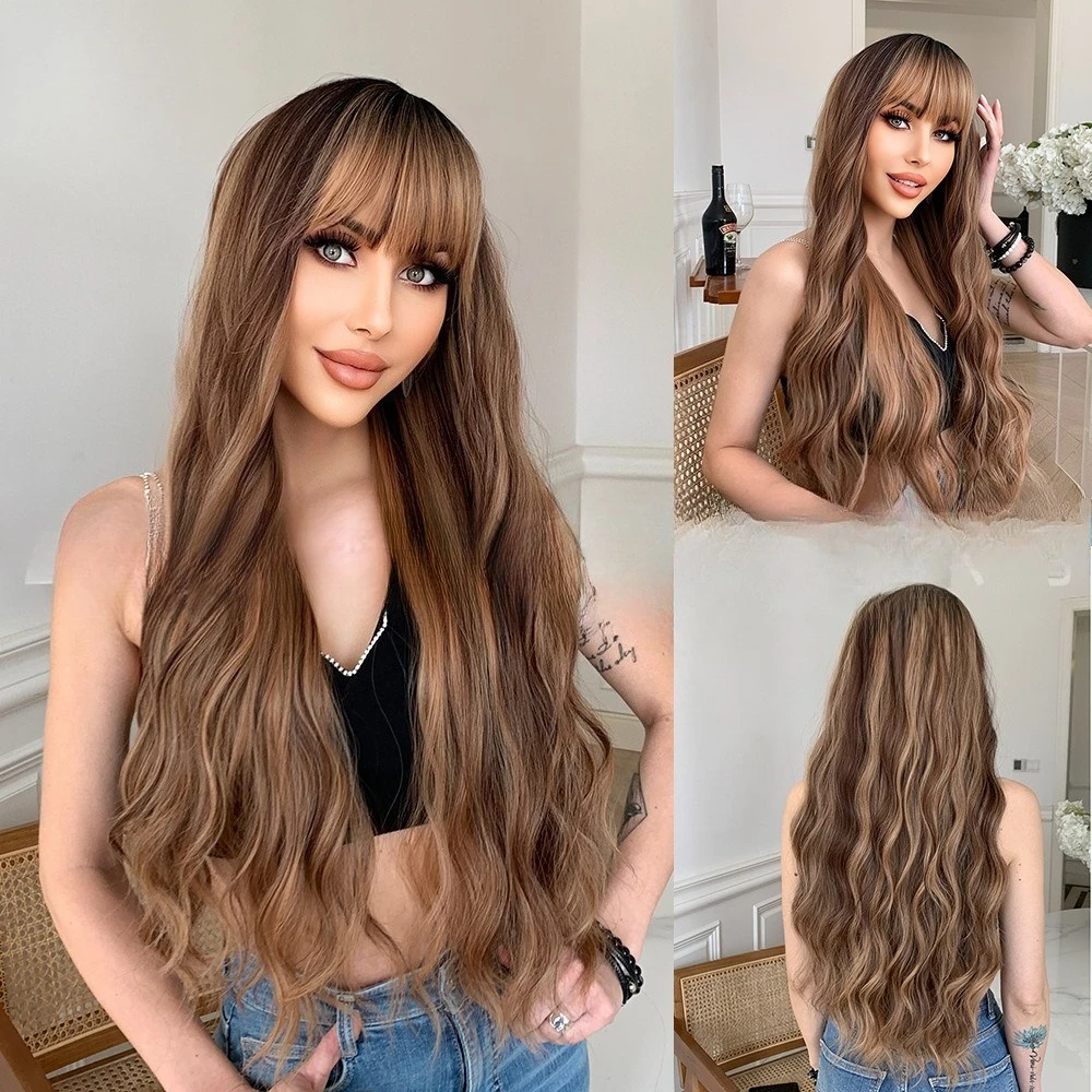 

Wig 28inch dyeing gradual change European and American wig black brown chemical fiber wig cover corn perm long curly hair