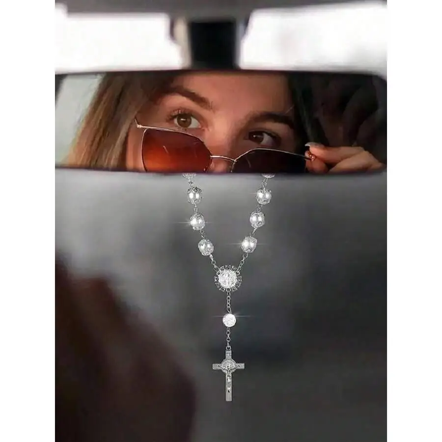 1/5/10/20/50/100pcs Rosa Rosa Beaded Cross Ornament Hanging Decoration for Rearview Mirror Love Mini Items Daughters Friends For