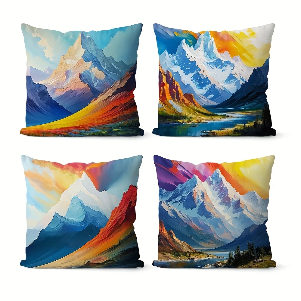 Fashionable Mountain View Art digital printing pillow cover Short plush Suitable living rooms bedrooms sofas throw cushion cover