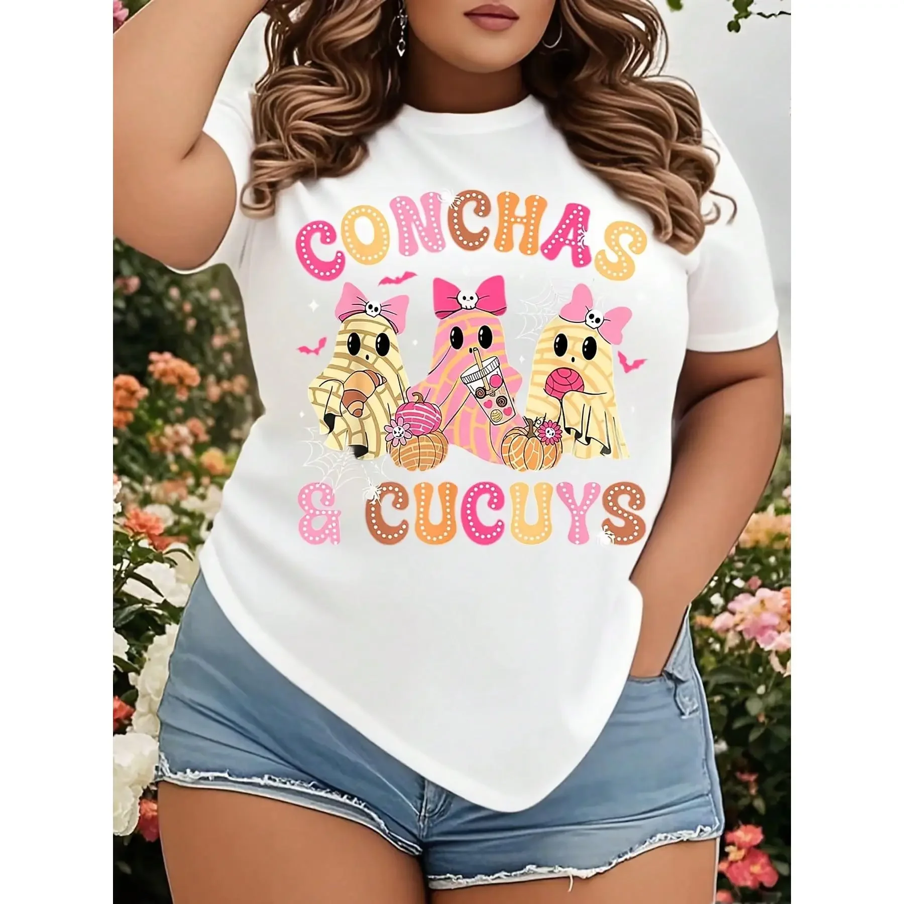 Mexican Ghost Shirt, Espooky Vibes Fantasma Graphic Tee, Concha Day Of The Dead Mexican Halloween Ghost T-Shirt, Spooky Season Shirt, Halloween Gift For Latina Mom Top Womenswear,Unisex Crewneck T-shirt for Men And Women