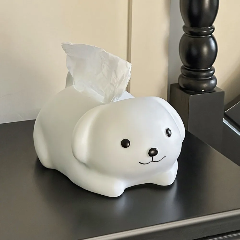 

Anti Drop White Dog Tissue Box Ornament Decorative Collectible Little Dog Tissue Storage Box Animal Figure Model