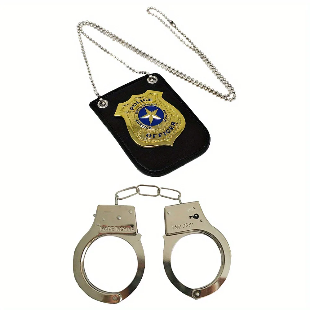 Disfraz de policía para Cosplay, esposas e insignia de Sheriff, mancuernas, accesorios para decoraciones de Halloween