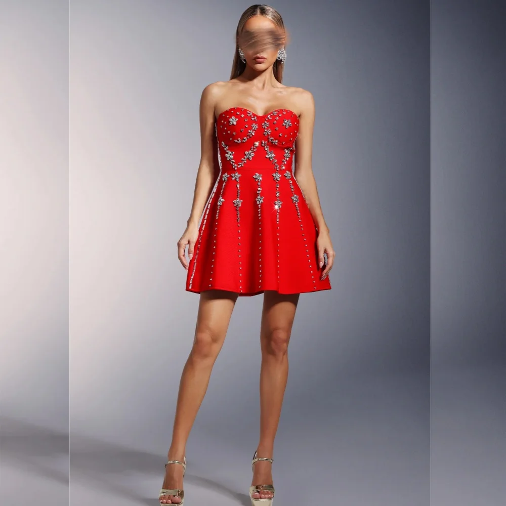 

Customized Glitter Rhinestone Sweetheart Neck A-line Short Dresses Elegant Homecoming Dress Bespoke Occasion Grace Party Gown