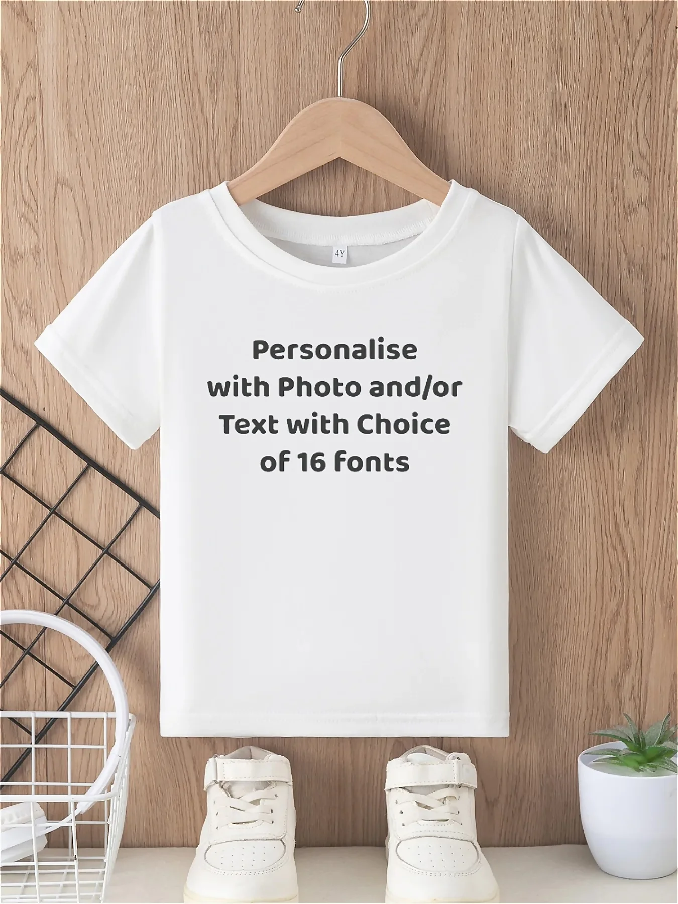 Boys' T-shirt personalise with photo and/or text with choice of 16 font letter print Versatile soft round neck short sleeved top