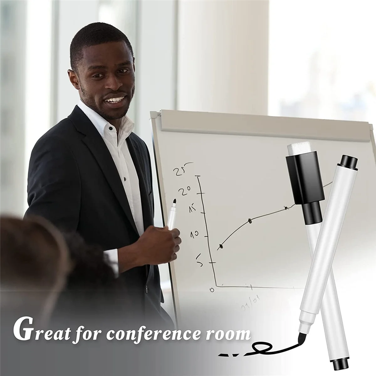 100 Stück trocken abwischbare Marker, Whiteboard, schwarze trocken abwischbare Marker mit Gummikappe, feine Spitze, trocken abwischbare Marker SSQ